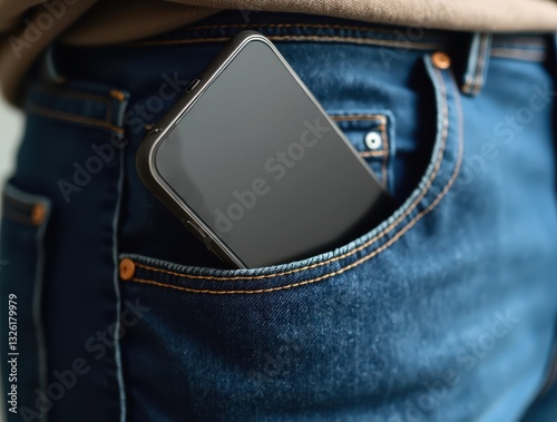 Smartphone slipping out of jeans pocket: risk of losing cellphone