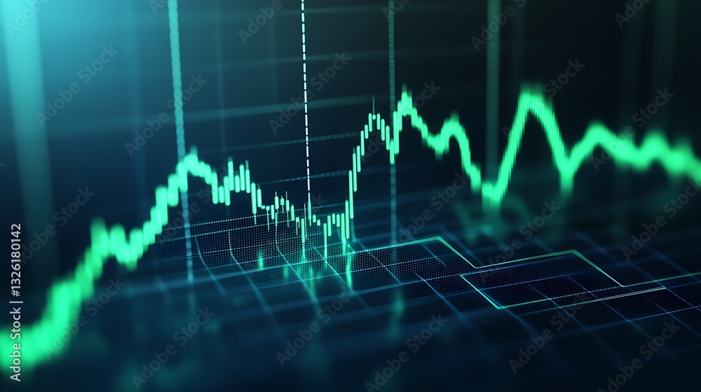 Abstract Financial Market Data Visualization with Rising Chart Lines and Grid Background in Soft Blue and Green Hue Abstract Financial Market Data Visualization with Rising Chart Lines and Grid Background in Soft Blue and Green Hue
