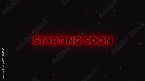 Dark Red Neon 'Starting Soon' Animation with Space-Themed Background and Sci-Fi Glow Effect