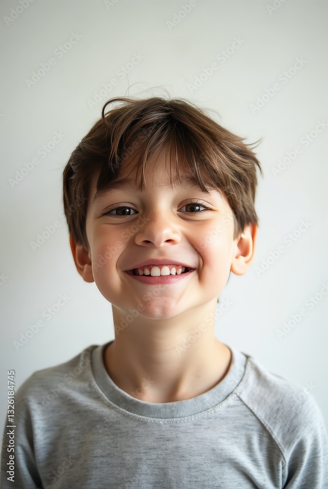 Portrait of happy smiling child looking directly at camera in studio with light background Portrait of happy smiling child looking directly at camera in studio with light background