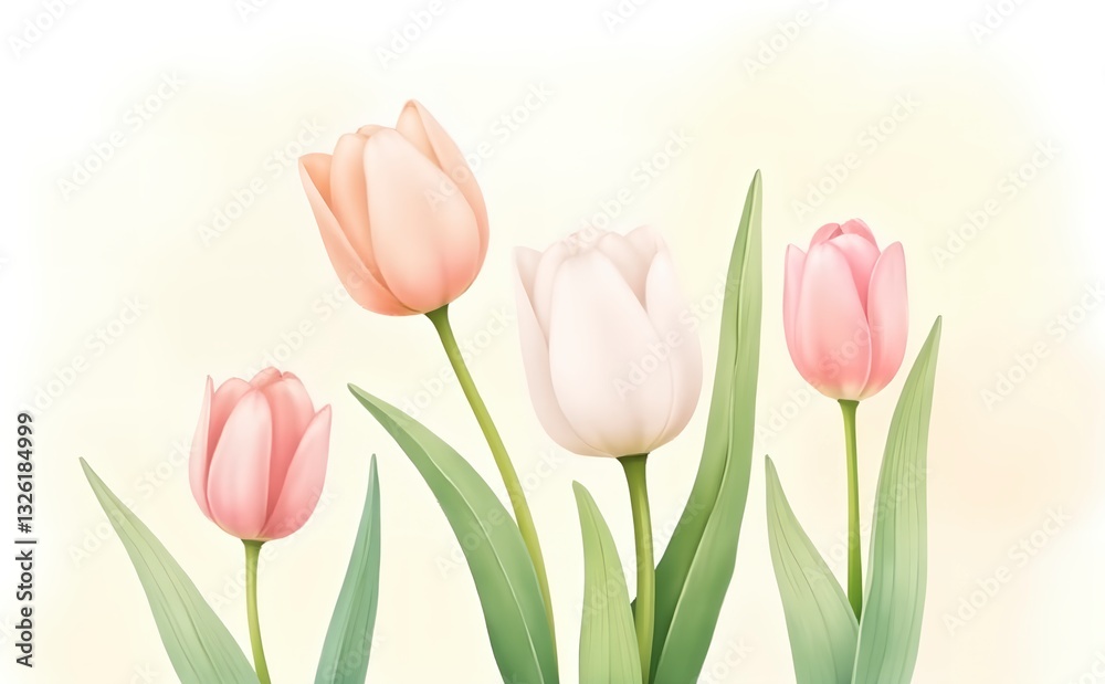 Fototapeta premium Delicate tulips painted with watercolors