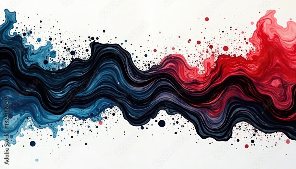 Obraz premium Intricate black ink swirls, textured blotches on white , paint, black and white, black ink