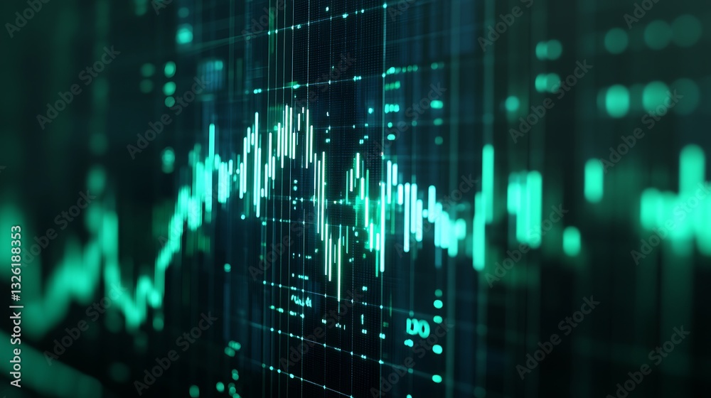 Fototapeta premium Digital Data Visualization with Abstract Green Lines and Graphs on a Dark Background