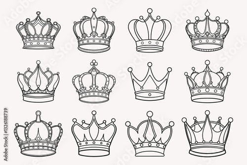 King & queen crown outline vector illustration isolated on white background.