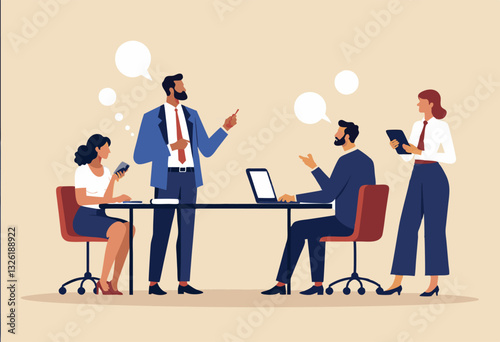 vector illustration of business people meeting in office