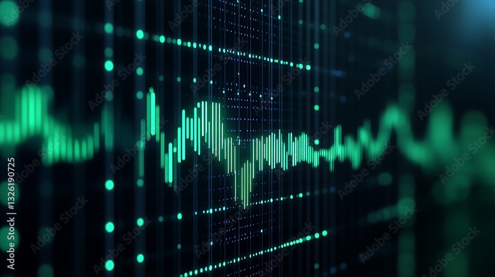 Digital Waveform Display Representing Sound Frequencies in an Abstract Modern Sound Visualization Design Digital Waveform Display Representing Sound Frequencies in an Abstract Modern Sound Visualization Design