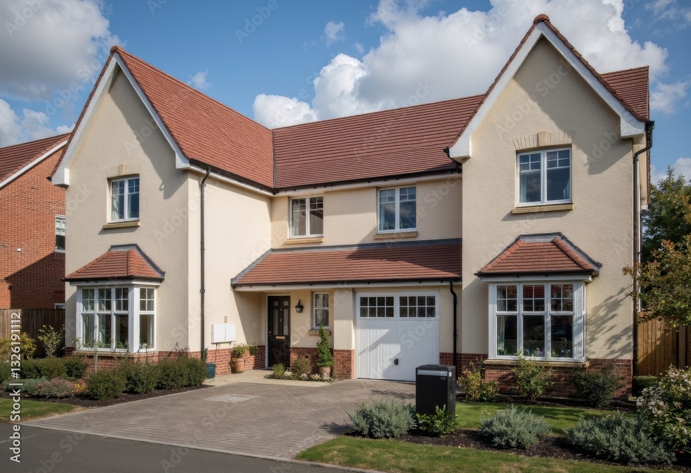A beautiful modern house with a well-maintained garden and driveway A beautiful modern house with a well-maintained garden and driveway