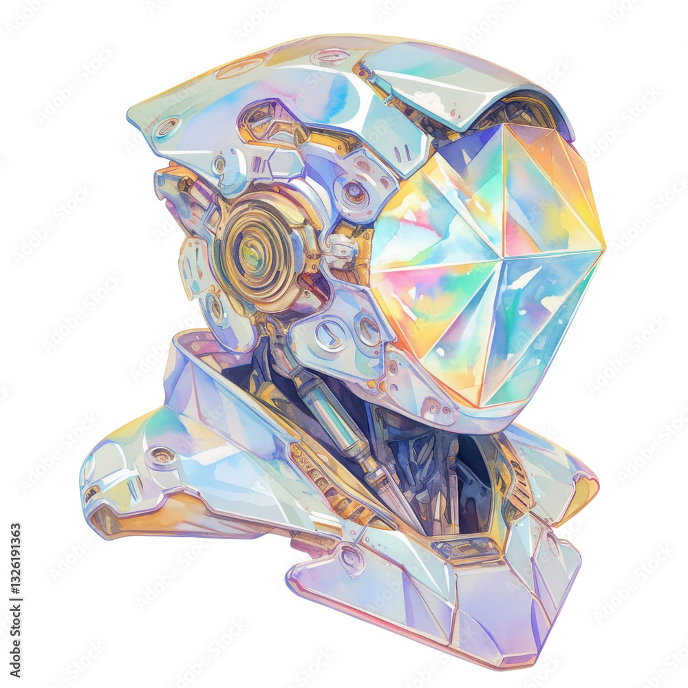 Fototapeta premium Futuristic robotic head sculpture art gallery digital artwork modern environment close-up view