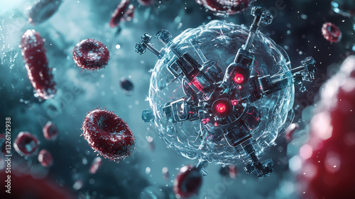Nanobot Virus Attack 3D Render - Science Fiction