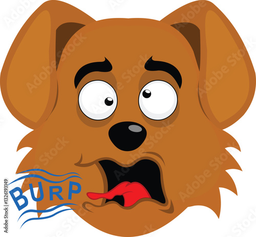 vector illustration emoji character face dog cartoon, mouth burping with the text burp