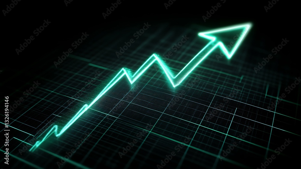 Futuristic glowing arrow representing growth and success in financial and technological markets Futuristic glowing arrow representing growth and success in financial and technological markets