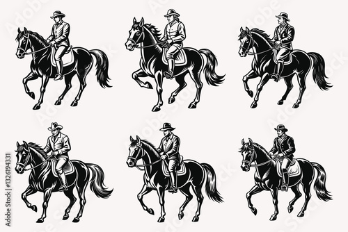 Horse rider silhouette vector illustration isolated on white background.