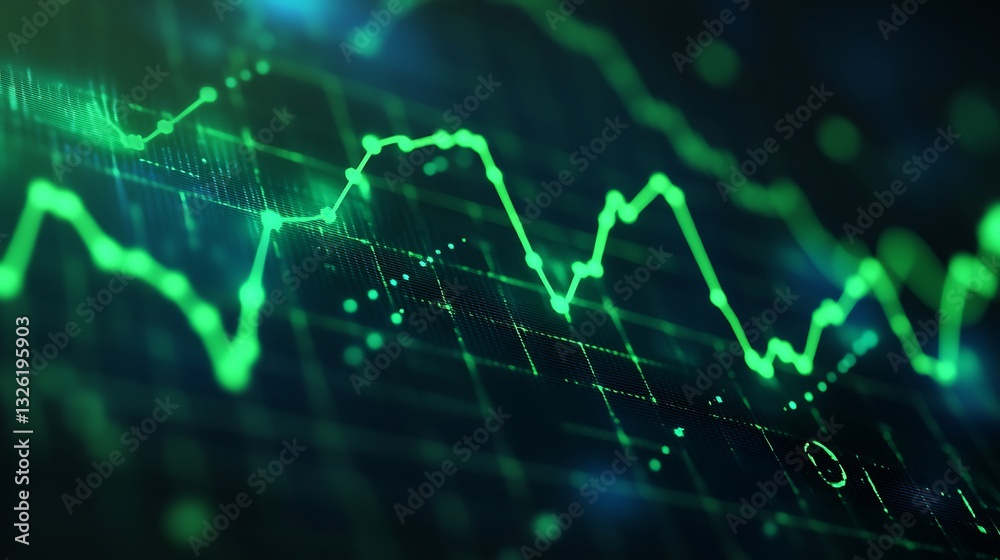 Green Financial Data Visualization with Stock Market Graphs and Trend Lines on Digital Background Green Financial Data Visualization with Stock Market Graphs and Trend Lines on Digital Background