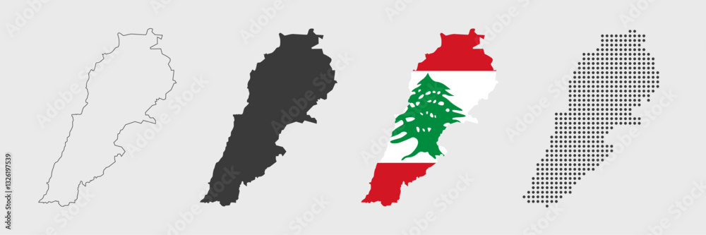 Lebanon map in various style outline, grey, flag color, dotted Lebanon map in various style outline, grey, flag color, dotted