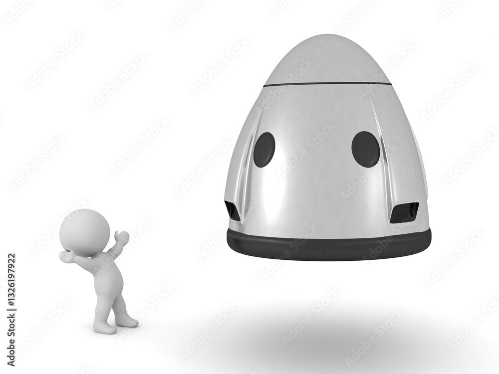 Fototapeta premium Happy 3D Character with a Space Capsule