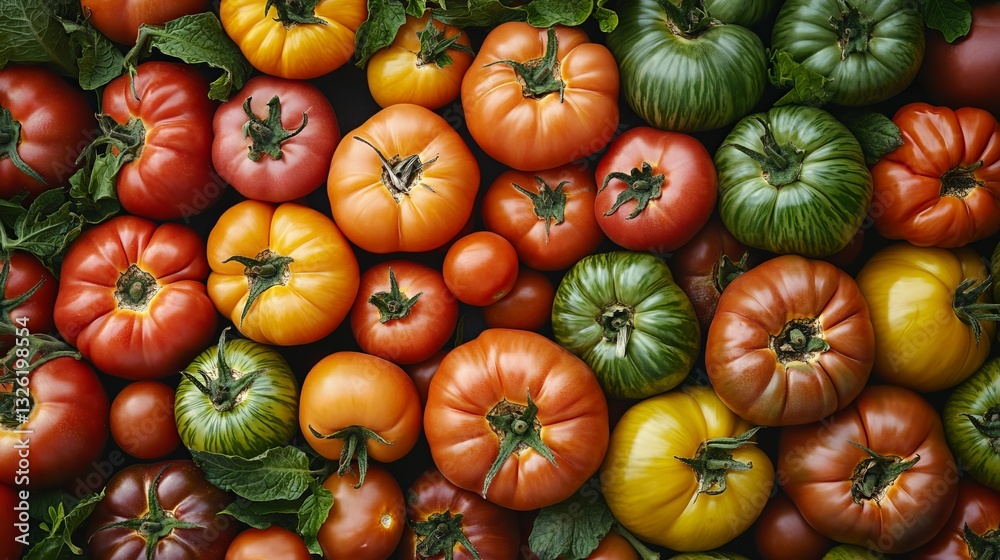 Vibrant Fresh Tomatoes Displayed on Rustic Table Creating a Colorful and Inviting Culinary Scene Vibrant Fresh Tomatoes Displayed on Rustic Table Creating a Colorful and Inviting Culinary Scene