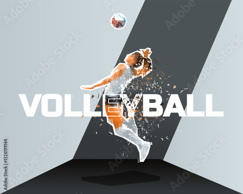 Volleyball women graphic design, low poly female volleyball athlete. Sports banner