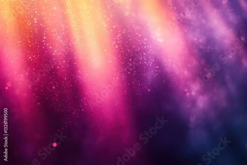 Abstract Close-up Light Streaks with Sparkling Glitter Dust in Purple, Yellow and Orange, Festive, Celebration, Defocused Background