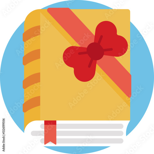 A book with a ribbon representing a gift option in a bookstore.