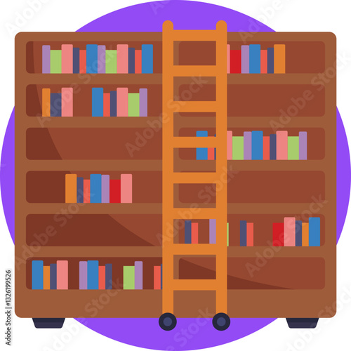 A symbol of a library, featuring bookshelves stacked with books.