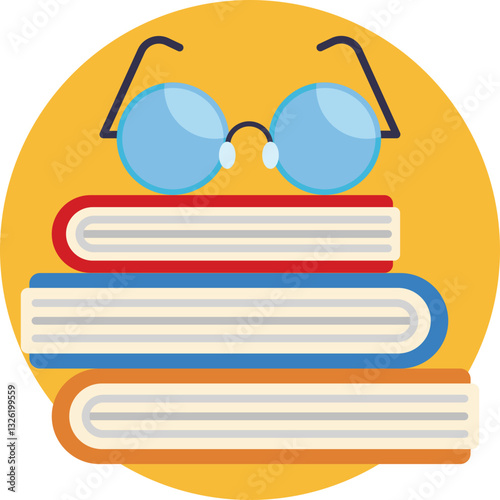 Books accompanied by a pair of glasses, representing knowledge and study.
