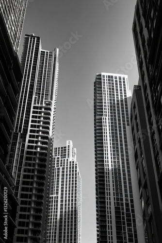 Black and white photograph of tall buildings