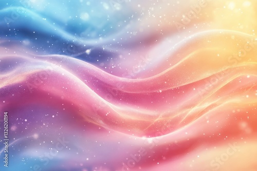 Abstract Full Frame Pastel Gradient Waves with Bokeh Lights, Smooth Texture, Dreamy Background, Colorful Design.