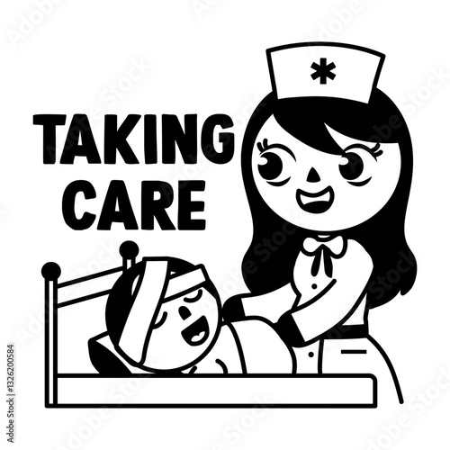 A glyph sticker of a nurse taking care of patient 
