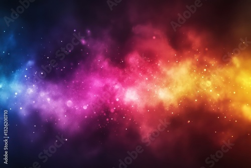 Abstract Wide Shot of Nebula Galaxy with Colorful Smoke and Sparkle Stars Background - Space, Cosmic, Universe.