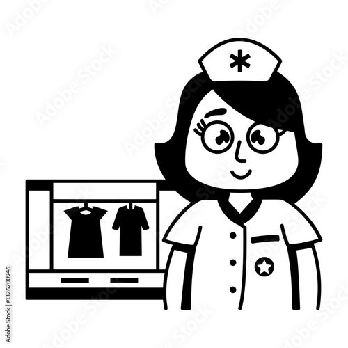 A glyph sticker of a nurse with shift starter typography 