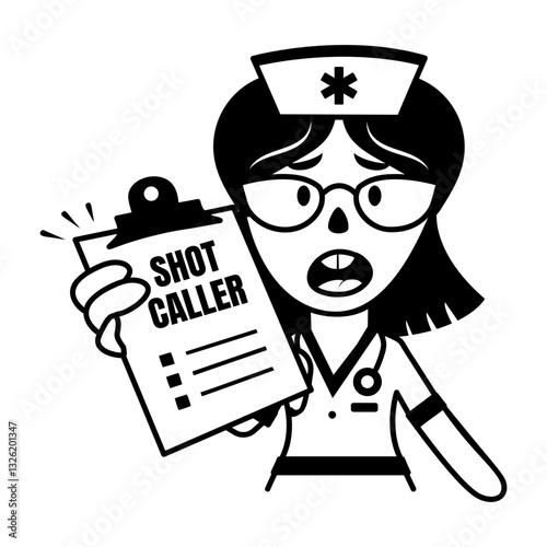 A glyph sticker of a shouting character holding a clipboard written shot caller 