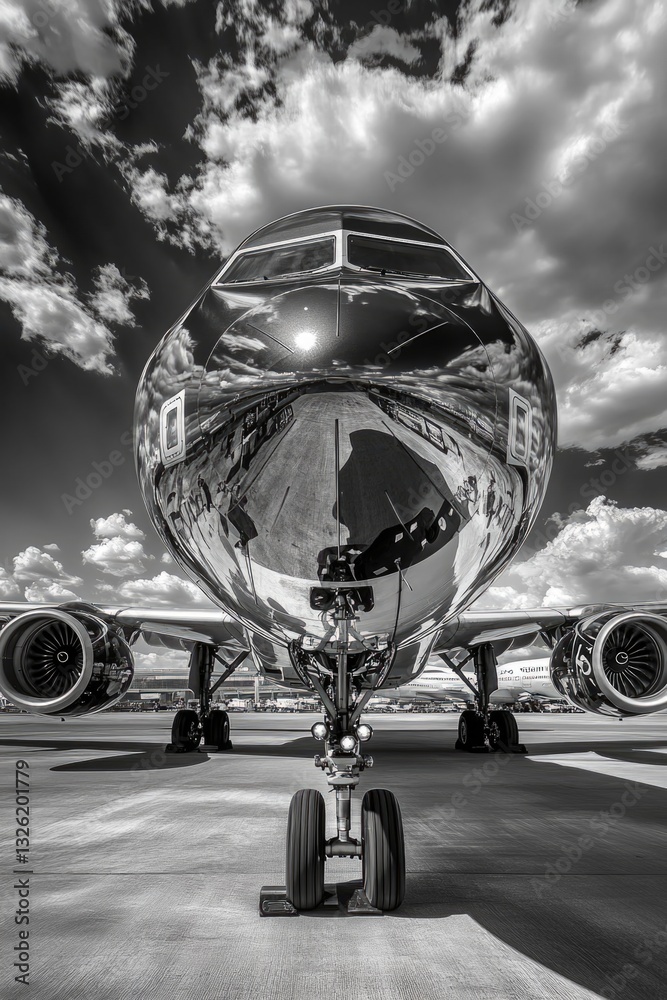 Fototapeta premium A large commercial airliner parked on the runway, ready for departure