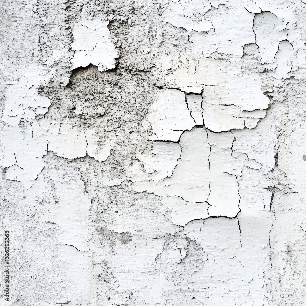 Obraz premium Rustic Wall: A Close-Up of Decaying White Paint Revealing the Textured Concrete Beneath its Crumbling Surface.