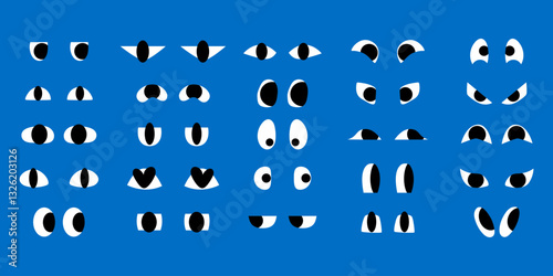 Set of Doodle Funny Abstract Shapes of Eyes in Cartoon Style. Hand drawn funny eyes for characters. Happy decorative emoticons for kids