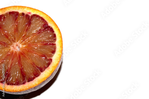 Blood Red Orange Slice Piece Fruit Cut Juicy Close up on White Background
