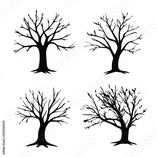 dead tree set vector silhouette 