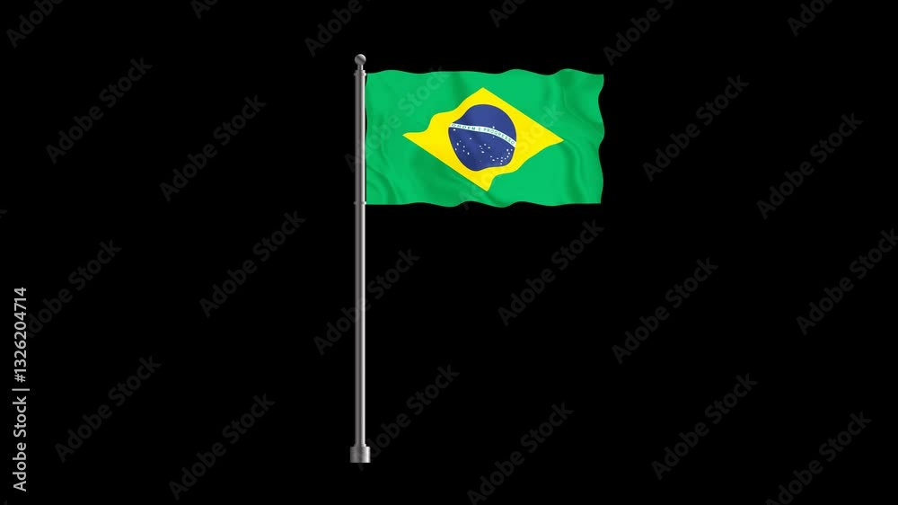 National flag of brazil, realistic waving flag on pillar loop animation ...