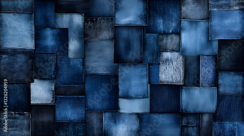 A background of patchwork denim with different shades and textures