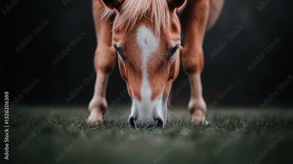 Obraz premium Man riding a brown horse in a field with a foal and grass under a green sky