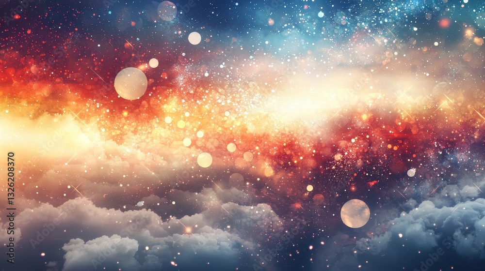 Vibrant Cosmic Landscape with Stars, Clouds and Colorful Galaxy Vibrant Cosmic Landscape with Stars, Clouds and Colorful Galaxy