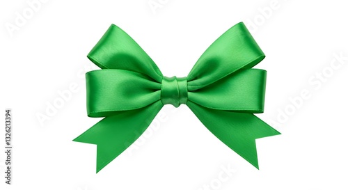 green ribbon bow isolated on white background
 photo