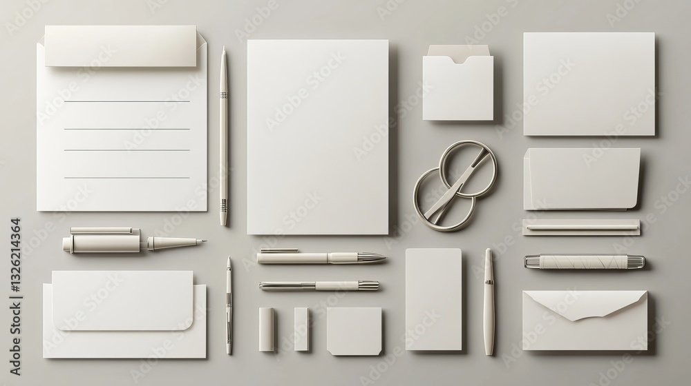 Elegant Collection of Stationery Paper Pen and Clip Displayed in a Minimalist Stylish Office Setting Elegant Collection of Stationery Paper Pen and Clip Displayed in a Minimalist Stylish Office Setting