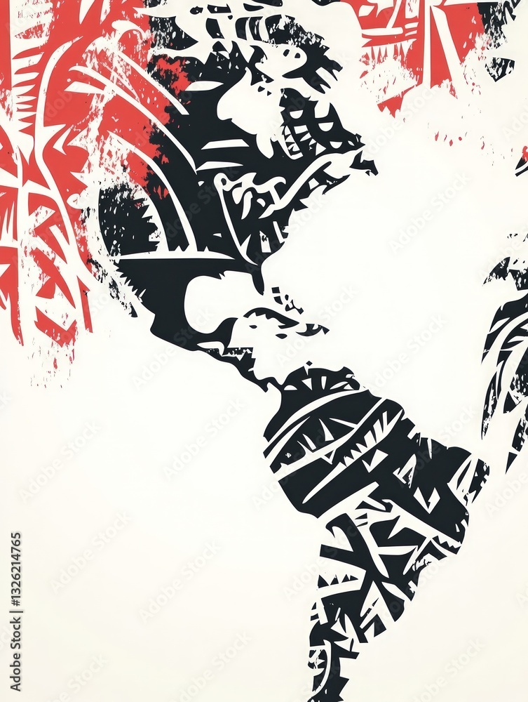 Obraz premium Abstract graphic illustration with white red and black geometric shapes and textures on a beige background