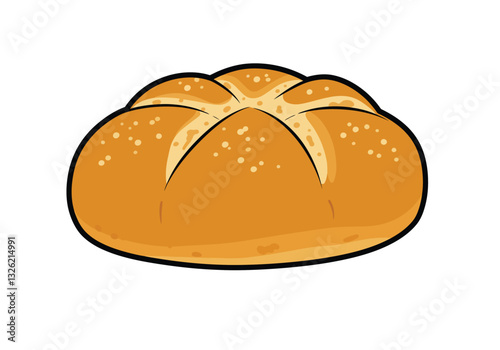 Pandesal clipart. A round, golden-brown bread roll with a crusty top and sprinkled with crumbs. Vector illustration design.