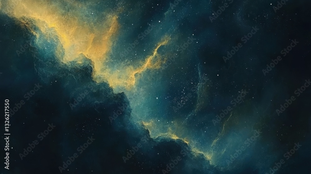 Fototapeta premium Stunning Deep Space Nebula Golden Clouds and Starfield Galaxy