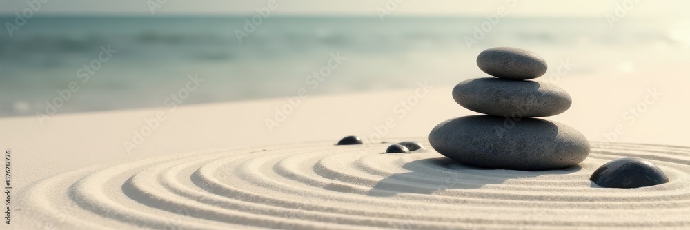 Perfectly raked sand, meticulously arranged stones, minimalist zen scene , white, brown, art Perfectly raked sand, meticulously arranged stones, minimalist zen scene , white, brown, art