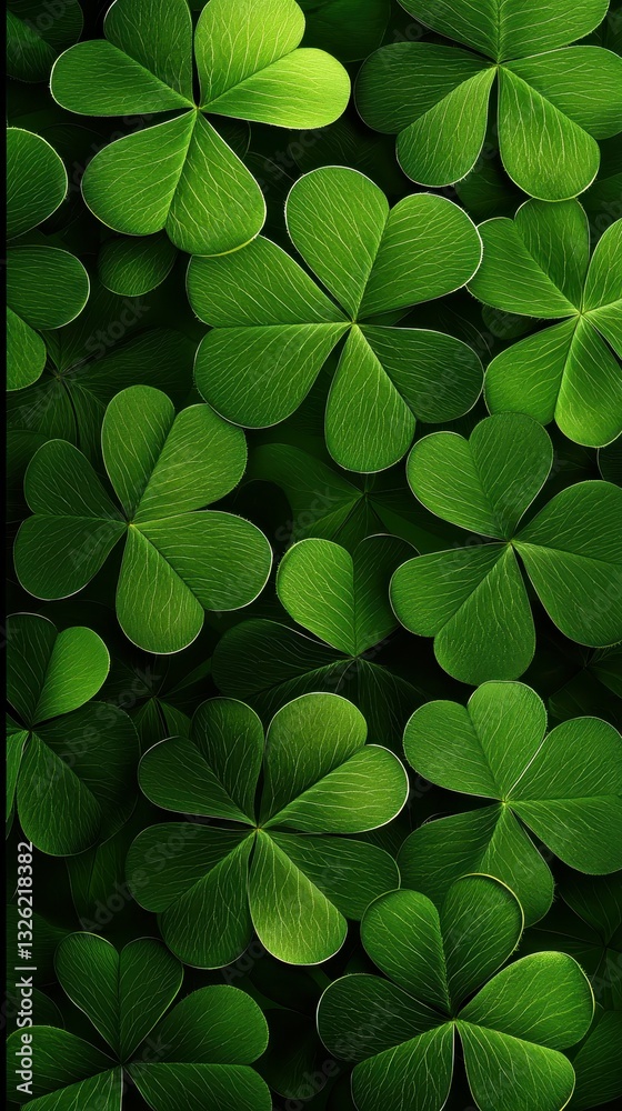 Vibrant Green Clover Field Three Leaf Pattern Background for St Patrick Day Celebration Theme Vibrant Green Clover Field Three Leaf Pattern Background for St Patrick Day Celebration Theme