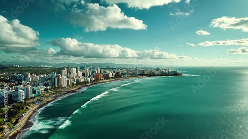Wallpaper Mural Coastal view of Puerto Rico showcasing vibrant city and serene ocean landscape, Aerial coastal view of coastal Puerto Rico Cinematic Torontodigital.ca