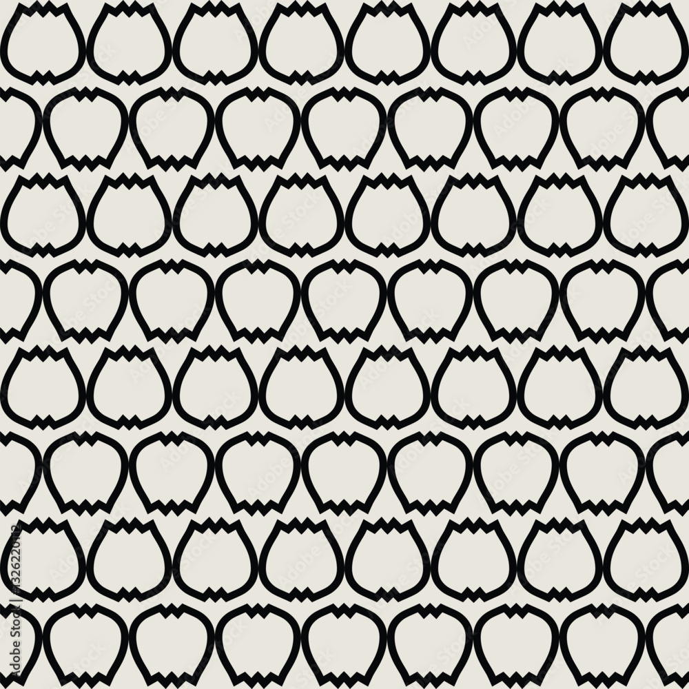 Naklejka premium Geometric seamless mid-century circles pattern in black and white. Graphical illustration for a unique textiles and home décor.