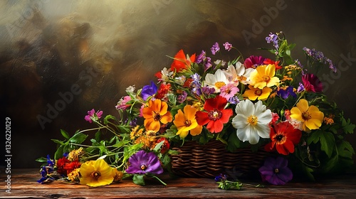 Elegant Bouquet of Flowers on a Wooden Table: A Natural Beauty